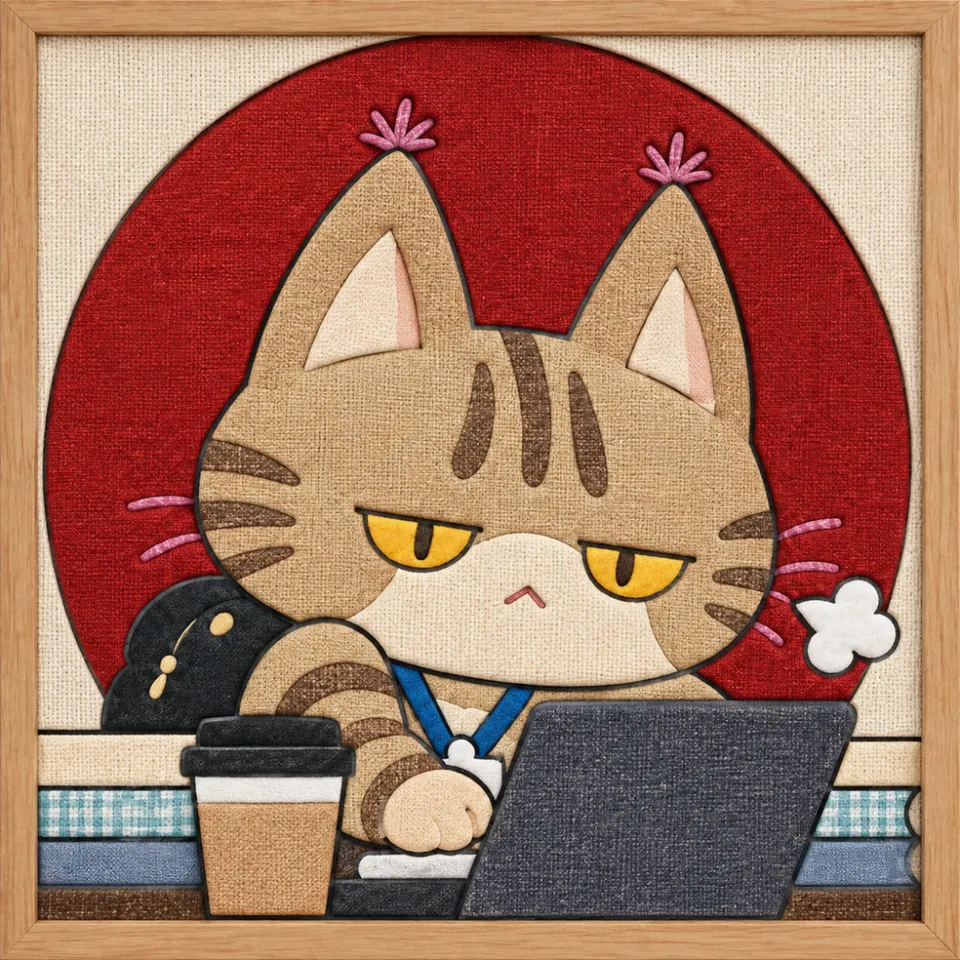 Cat Using Laptop — Kinusaiga fabric art design preview