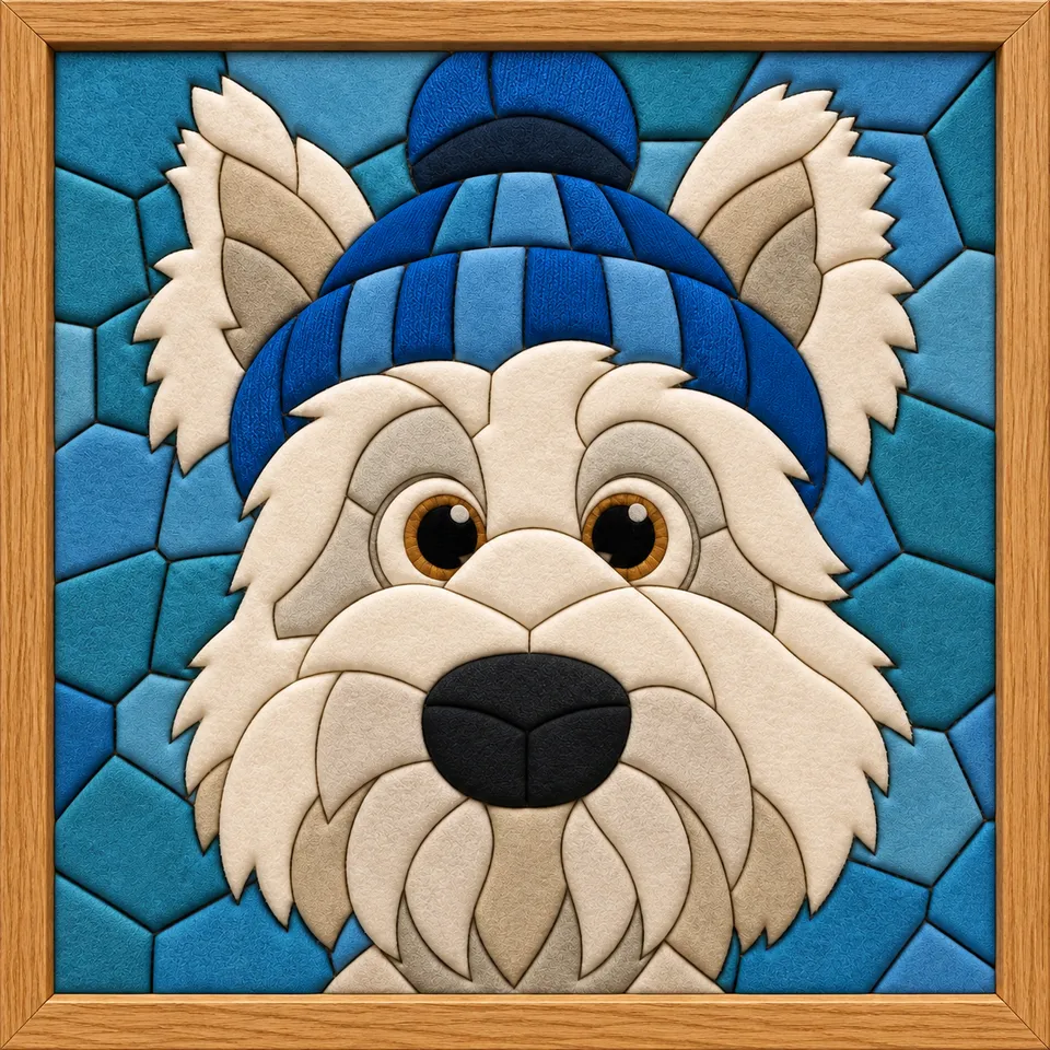 Dog Wearing Blue Knit Hat — Kinusaiga fabric art design preview