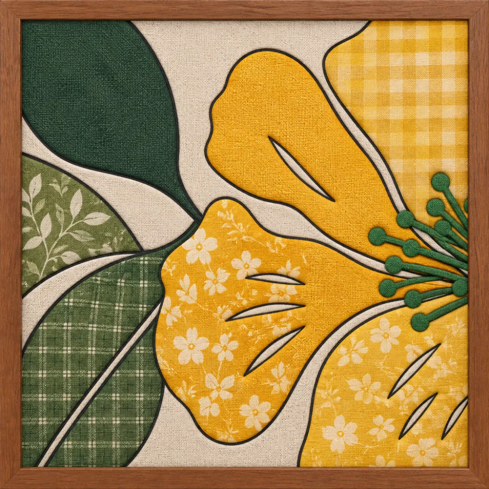Yellow Flower with Green Leaves — Kinusaiga fabric art design preview