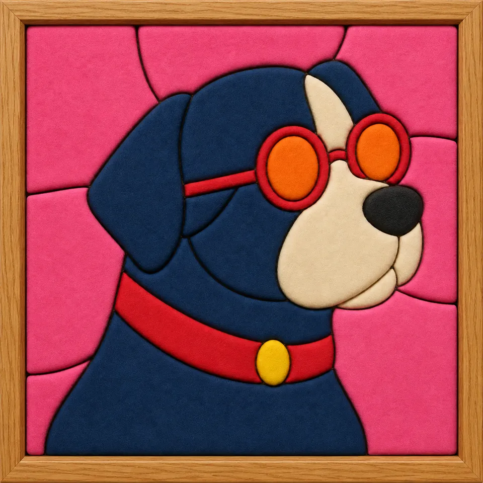 Dog with Round Sunglasses — Kinusaiga fabric art design preview