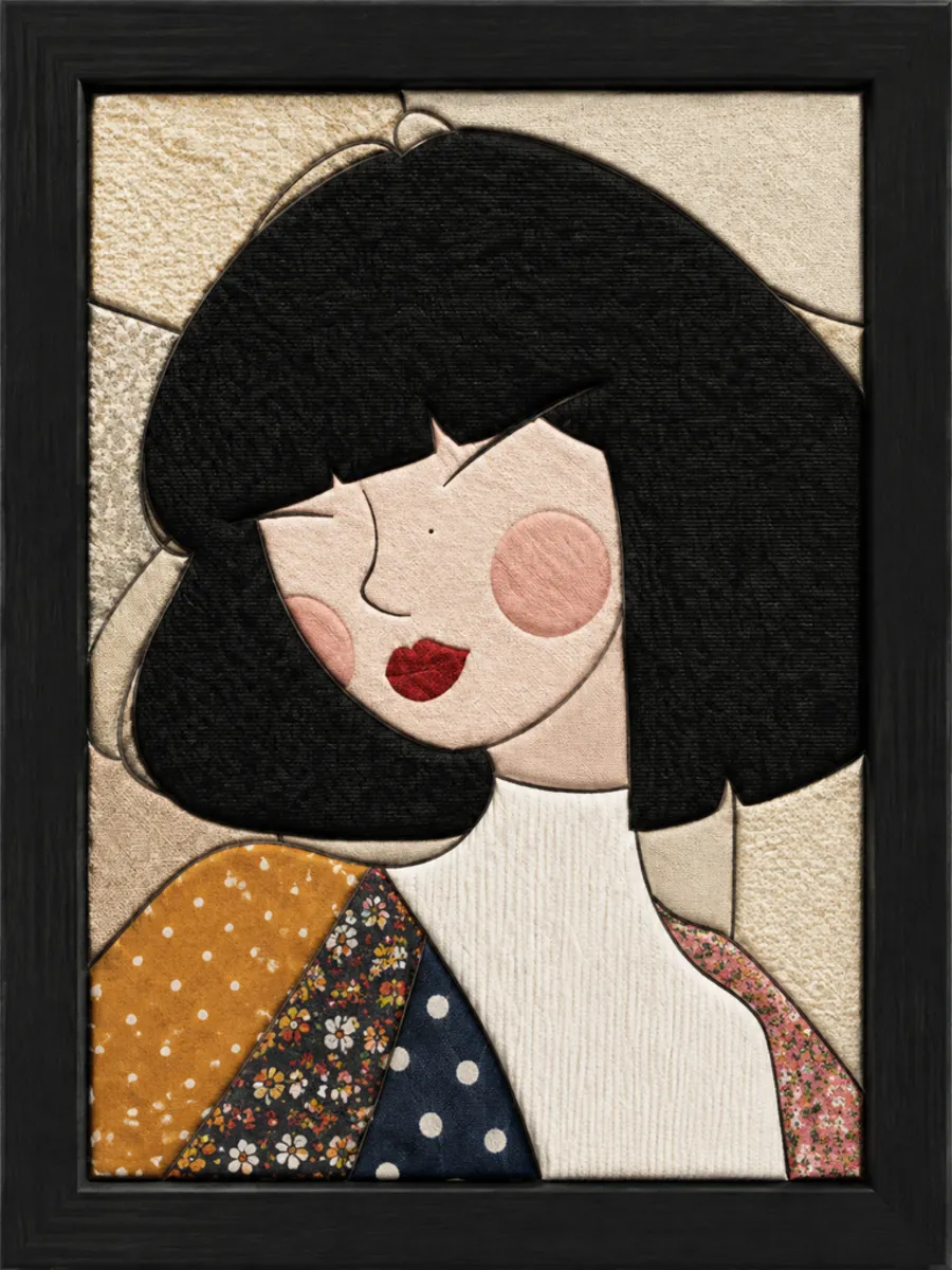 Girl With Black Bob — Kinusaiga fabric art design preview