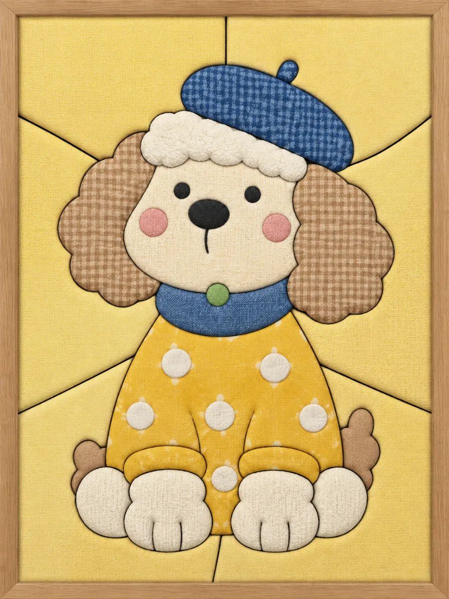 Dog Wearing Blue Beret — Kinusaiga fabric art design preview
