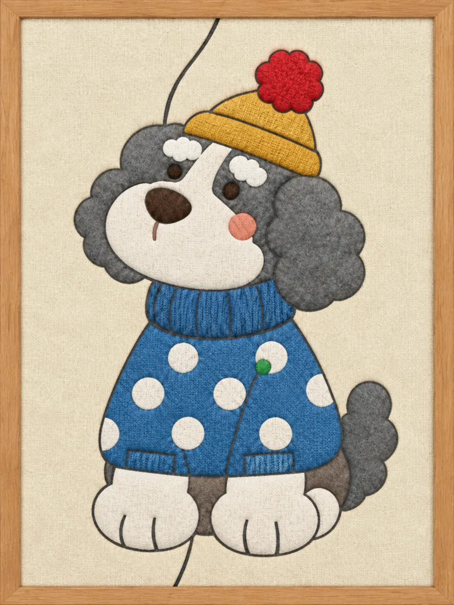 Toy Poodle Wearing Beanie — Kinusaiga fabric art design preview