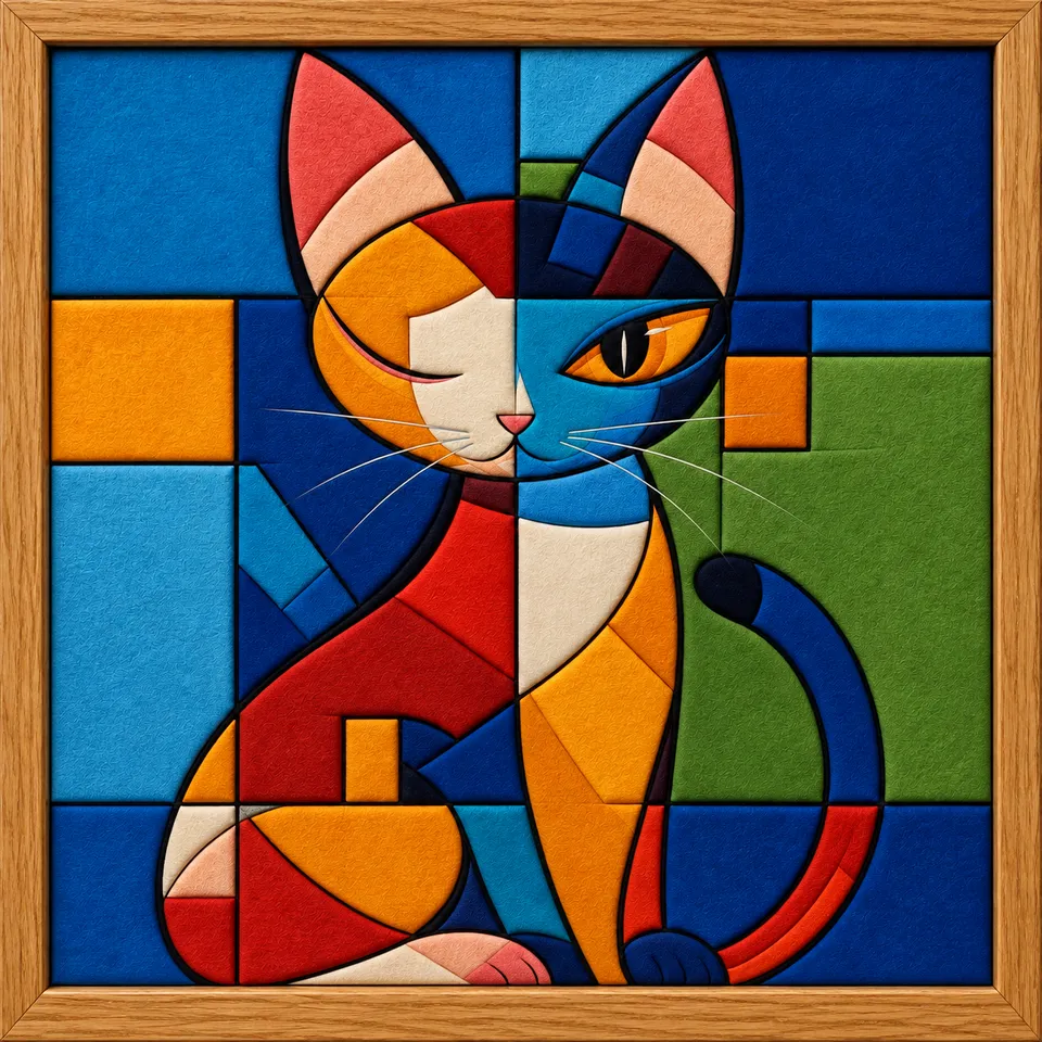 Geometric Cat — Kinusaiga fabric art design preview