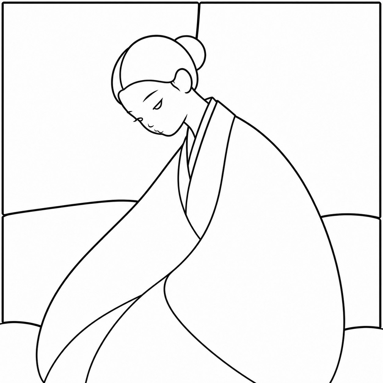 Black-line fabric art pattern based on the source illustration